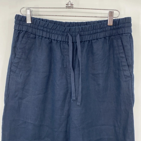 Talbots Pants Womens Medium Blue Wide Leg Capri Cropped Pull On 100% Linen - Picture 2 of 10